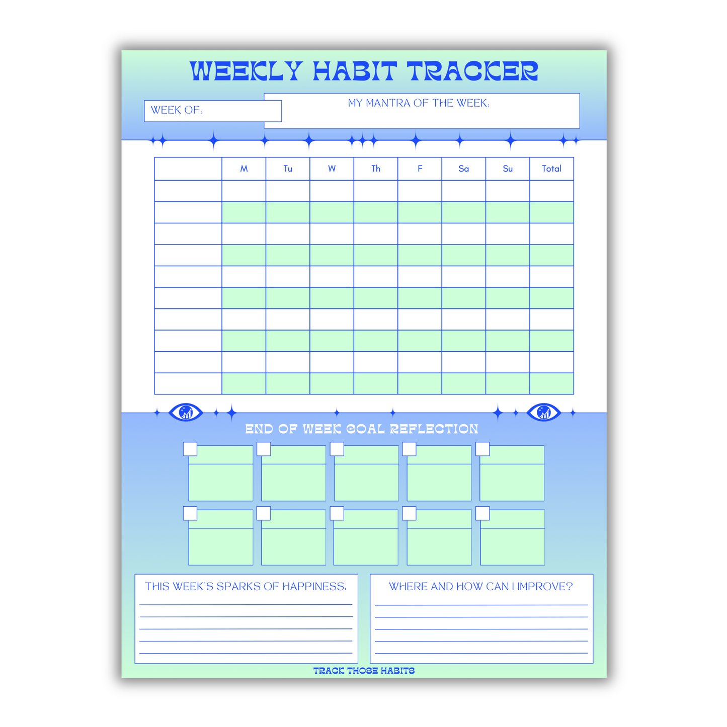 Starburst *Blank* Weekly Habit Tracker - Choose Your Color (Printable)