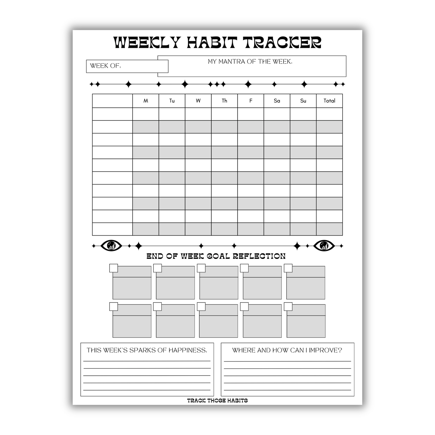 Starburst *Blank* Weekly Habit Tracker - Choose Your Color (Printable)