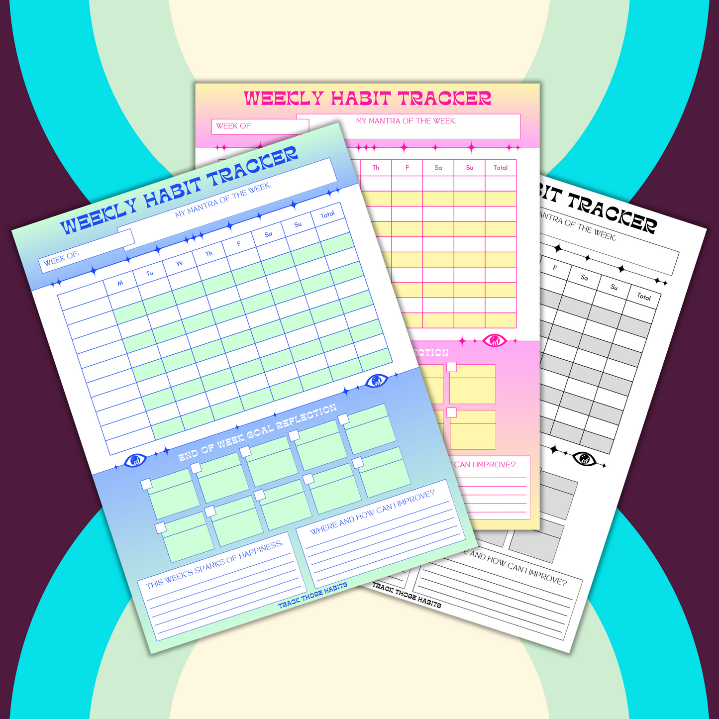 Starburst *Blank* Weekly Habit Tracker - Choose Your Color (Printable)