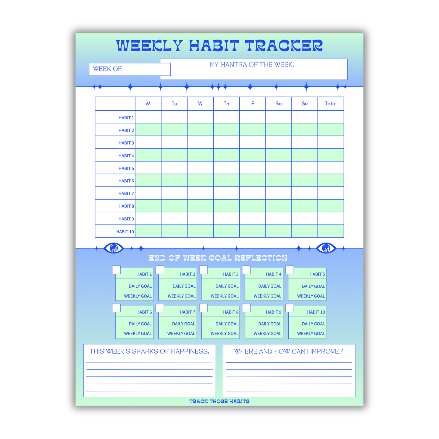 Starburst Customizable Weekly Habit Tracker - Blueberry Breeze (Printable)