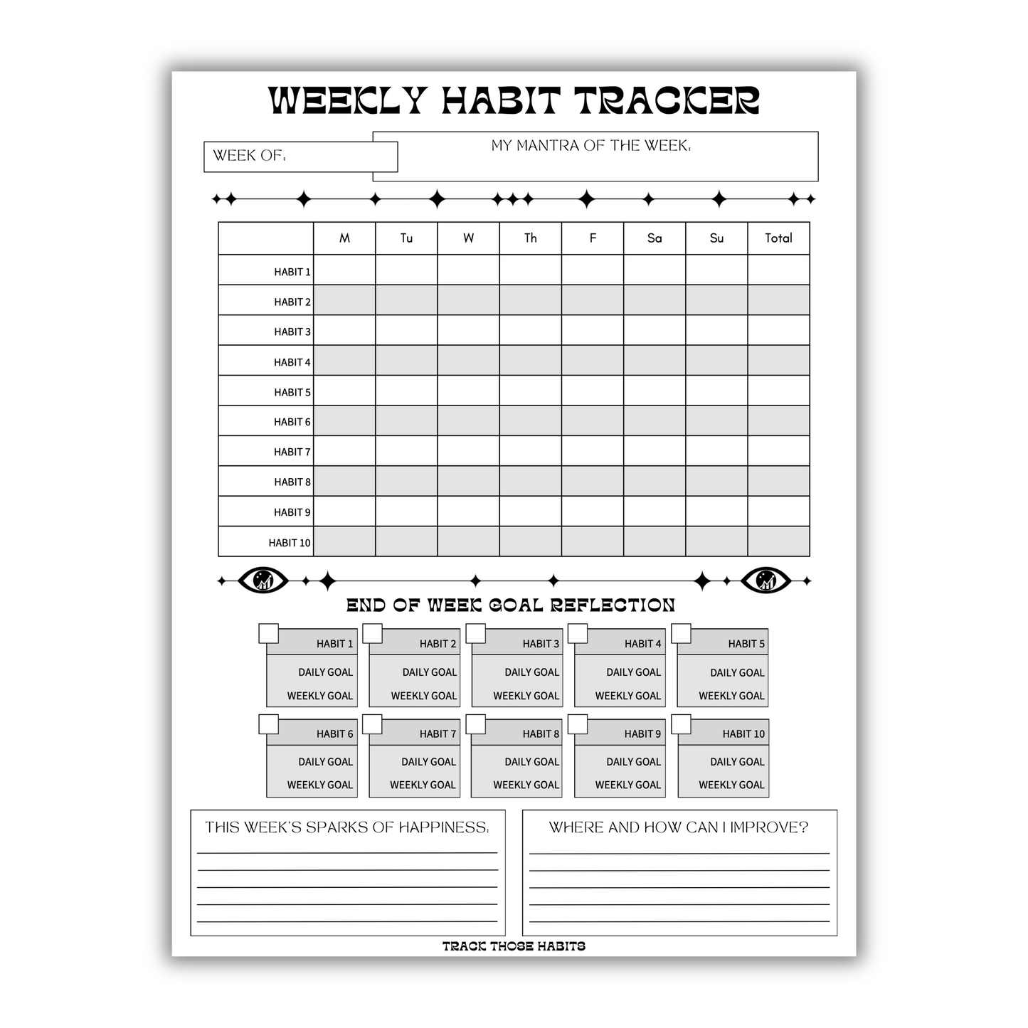 Starburst Customizable Weekly Habit Tracker - Cookies & Cream (Printable)