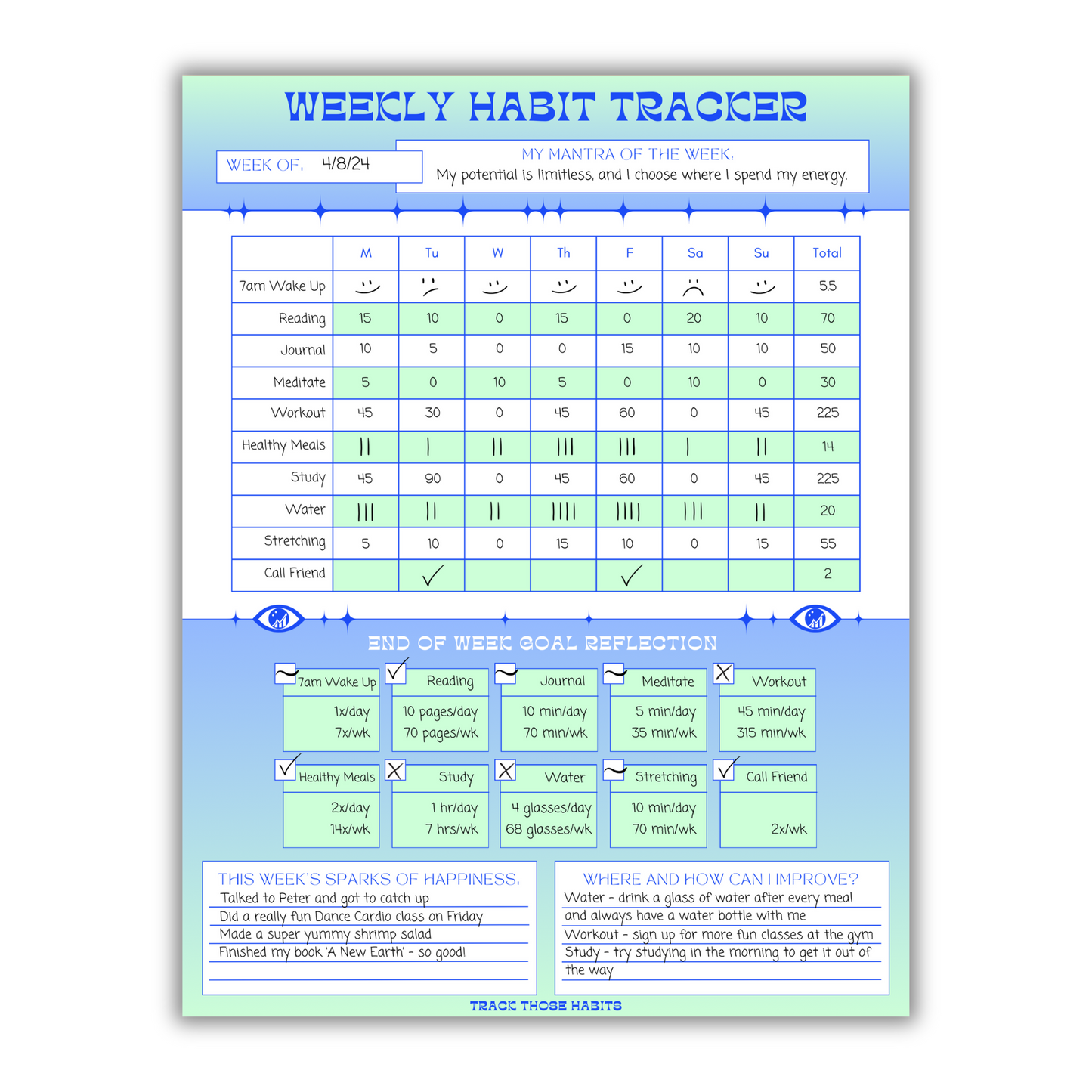 Starburst *Blank* Weekly Habit Tracker - Choose Your Color (Printable)