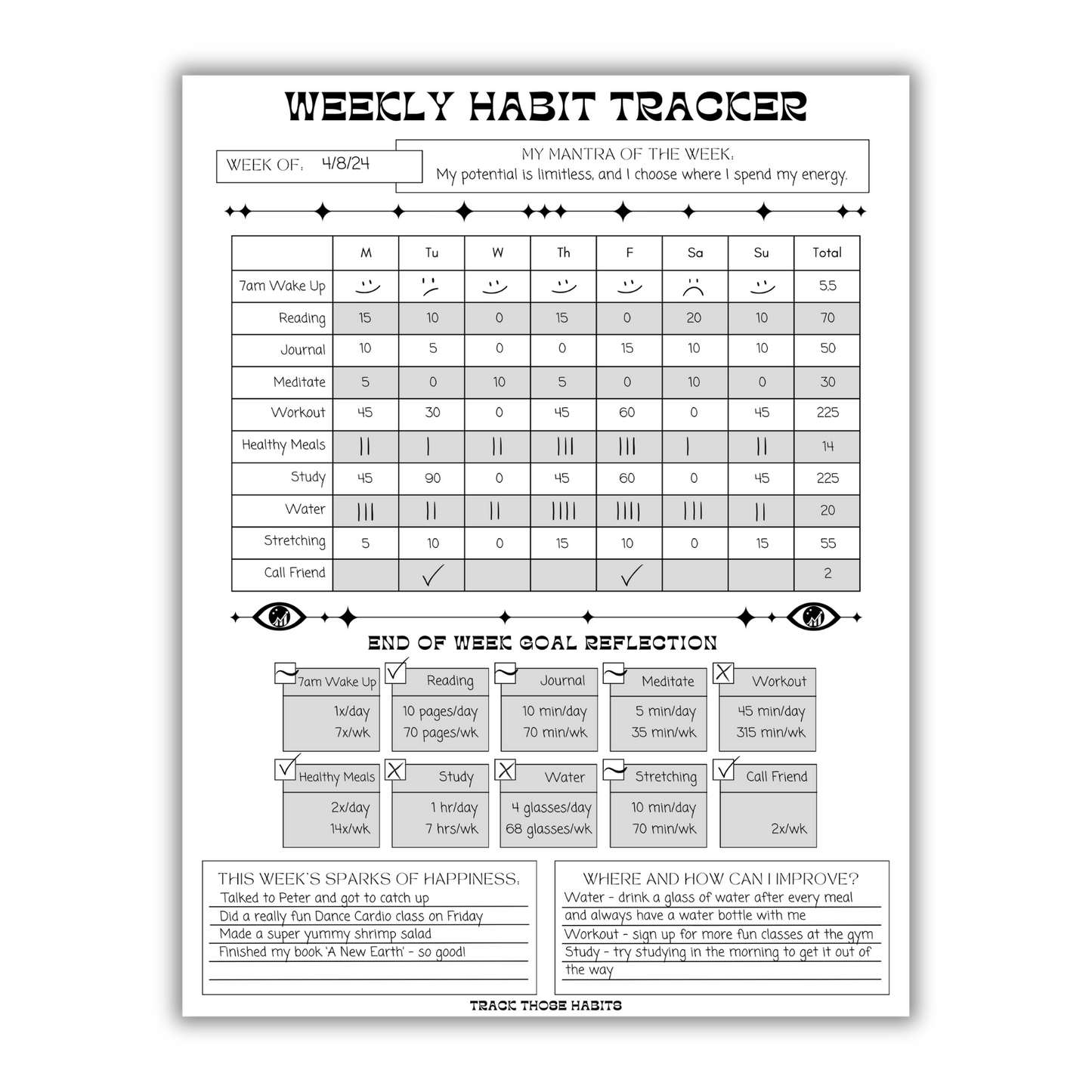 Starburst *Blank* Weekly Habit Tracker - Choose Your Color (Printable)