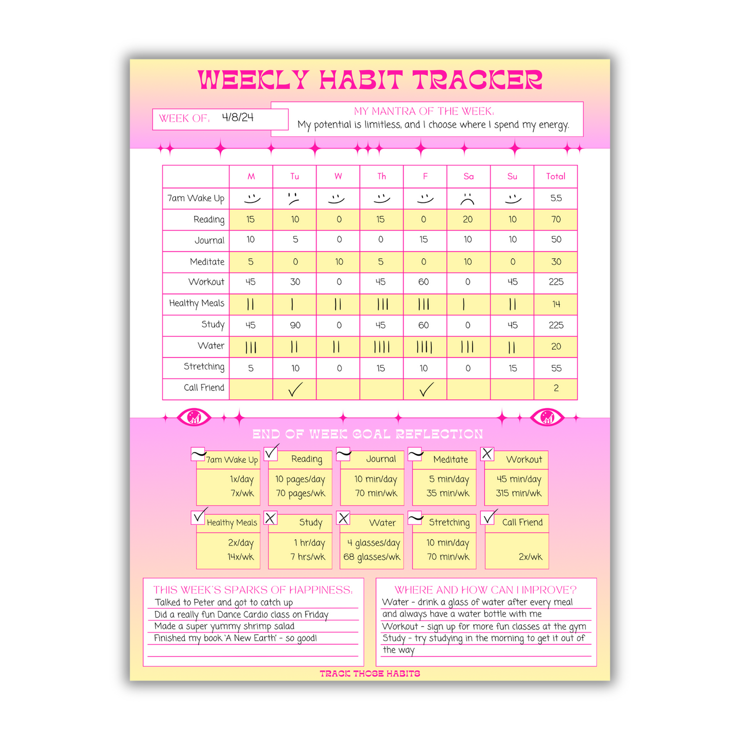 Starburst *Blank* Weekly Habit Tracker - Choose Your Color (Printable)